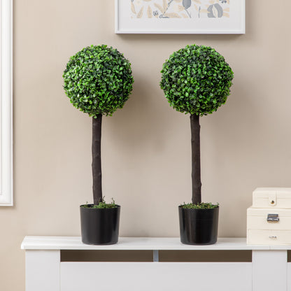 Set of 2 Artificial Plants Boxwood Ball Trees in Pot Fake Plants for Home Indoor Outdoor Decor, 20x20x60cm, Green