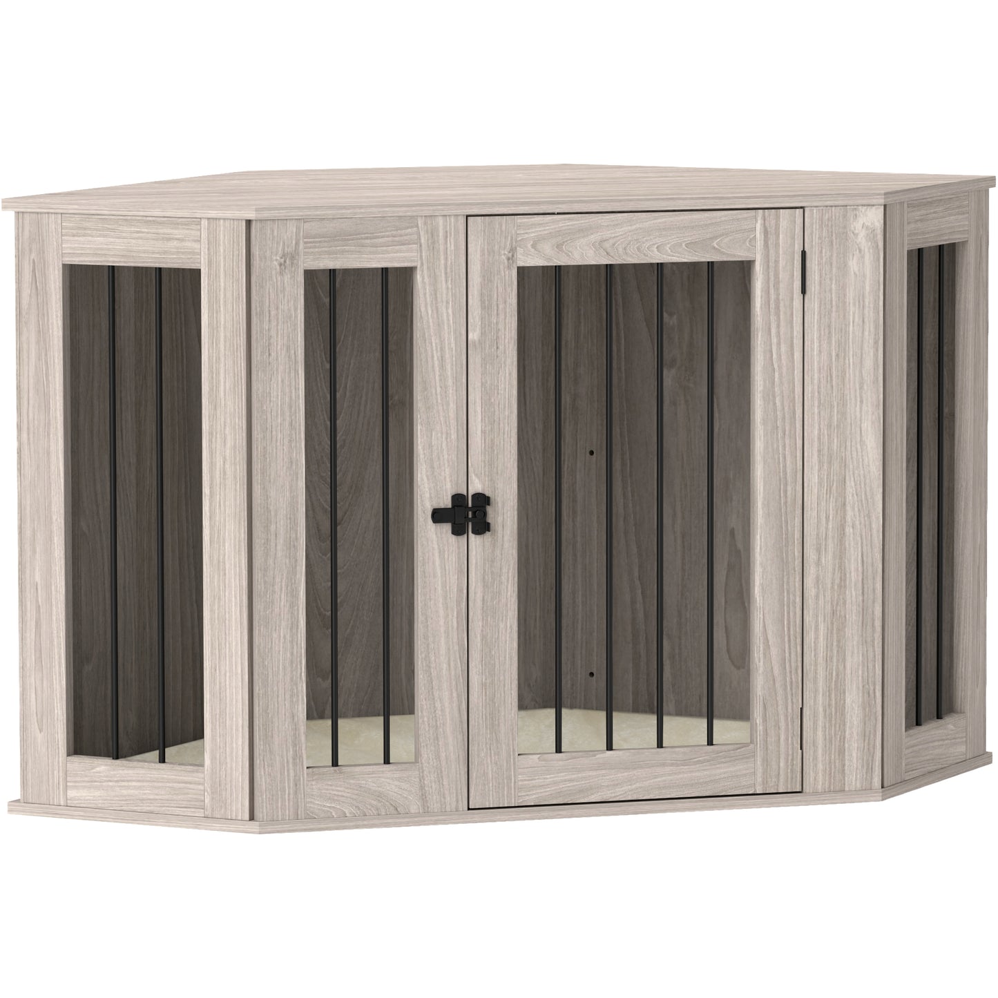 Dog Crate Furniture Side Table, with Cushion, 122 x 61 x 71cm - Walnut Brown
