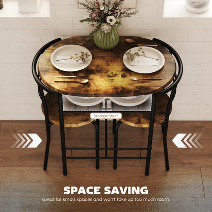 Three-Piece Compact Dining Set - Rustic Brown