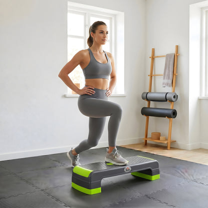 Aerobic Step with 3-Level Adjustable Heights for Home, Office Exercise, Grey and Green