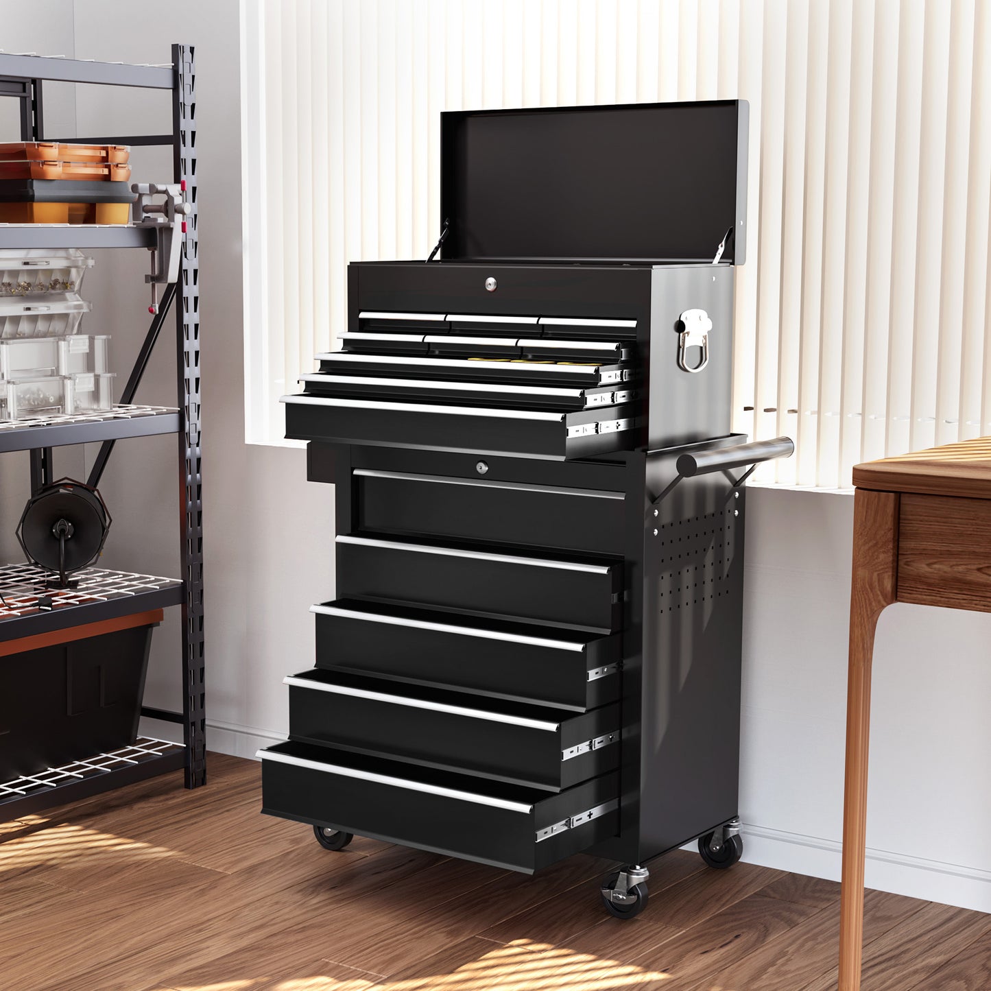 14 Drawer, Two-Part Tool Storage Chest on Wheels - Black