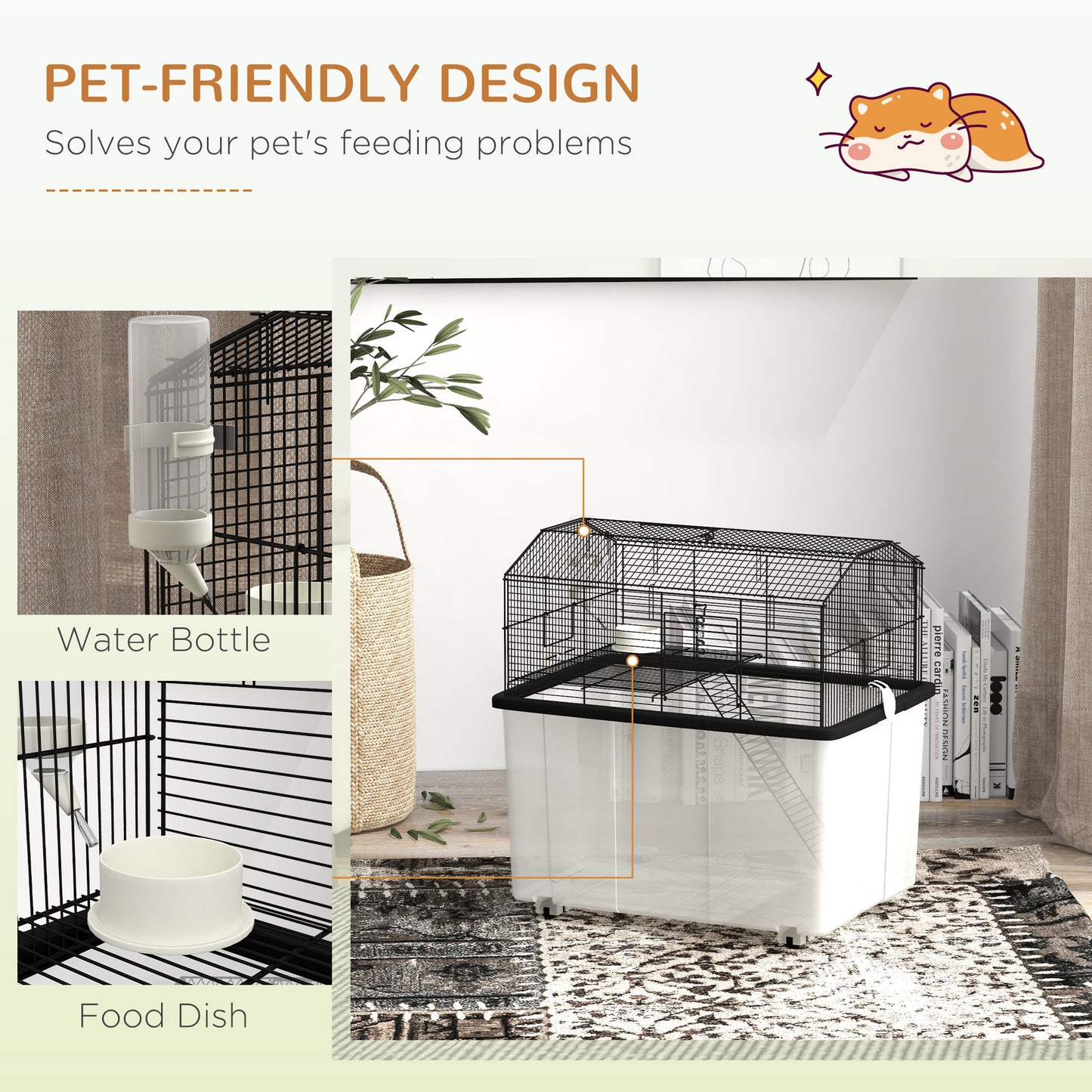 Two-Tier Gerbil Cage, Hamster Cage for Dwarf Hamster w/ Wheels, Deep Bottom, Food Dish, Water Bottle