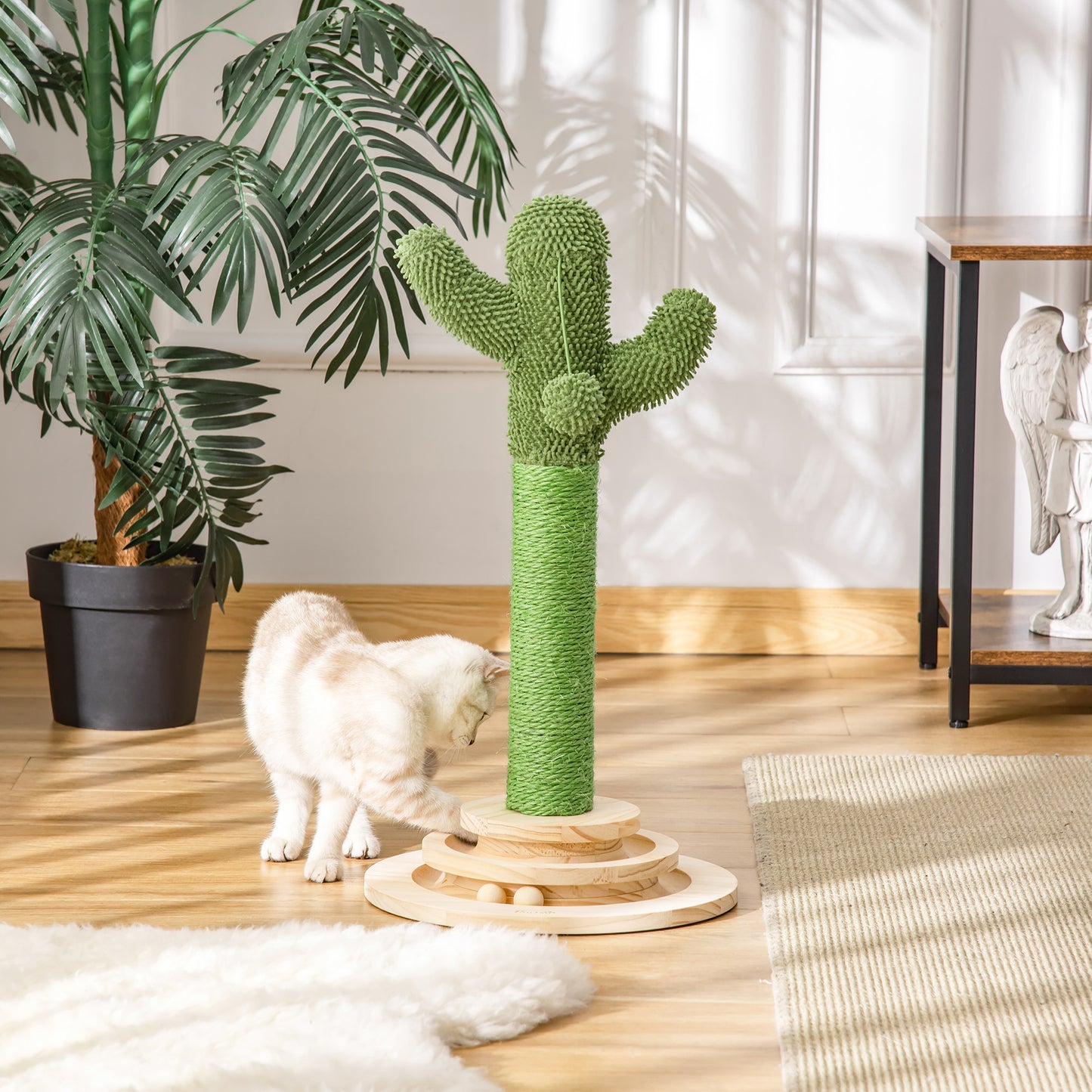 Cat Tree Cactus Sisal Scratching Post for Indoor Cats Play Tower Kitten Furniture with Hanging Ball Interactive Fun Roller Ex