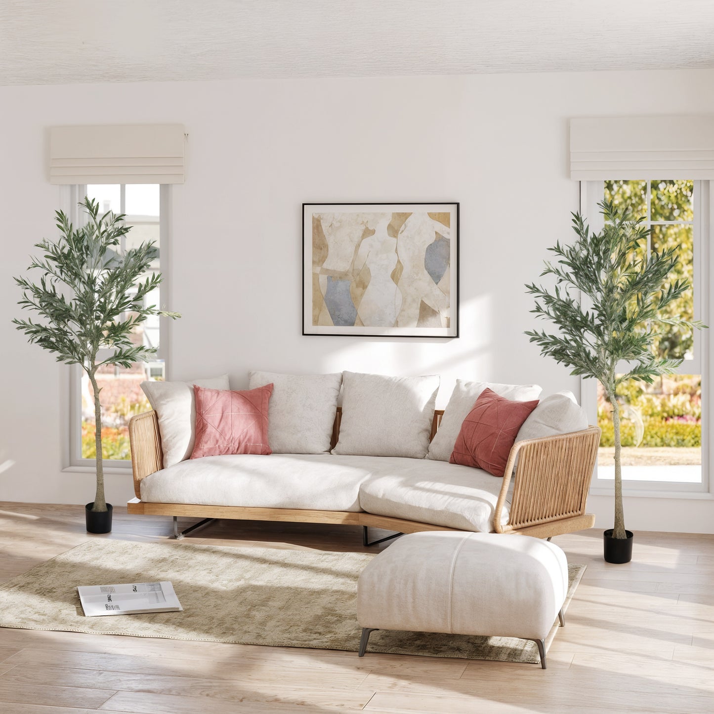 Set of Two Silk Leaf Artificial Olive Trees