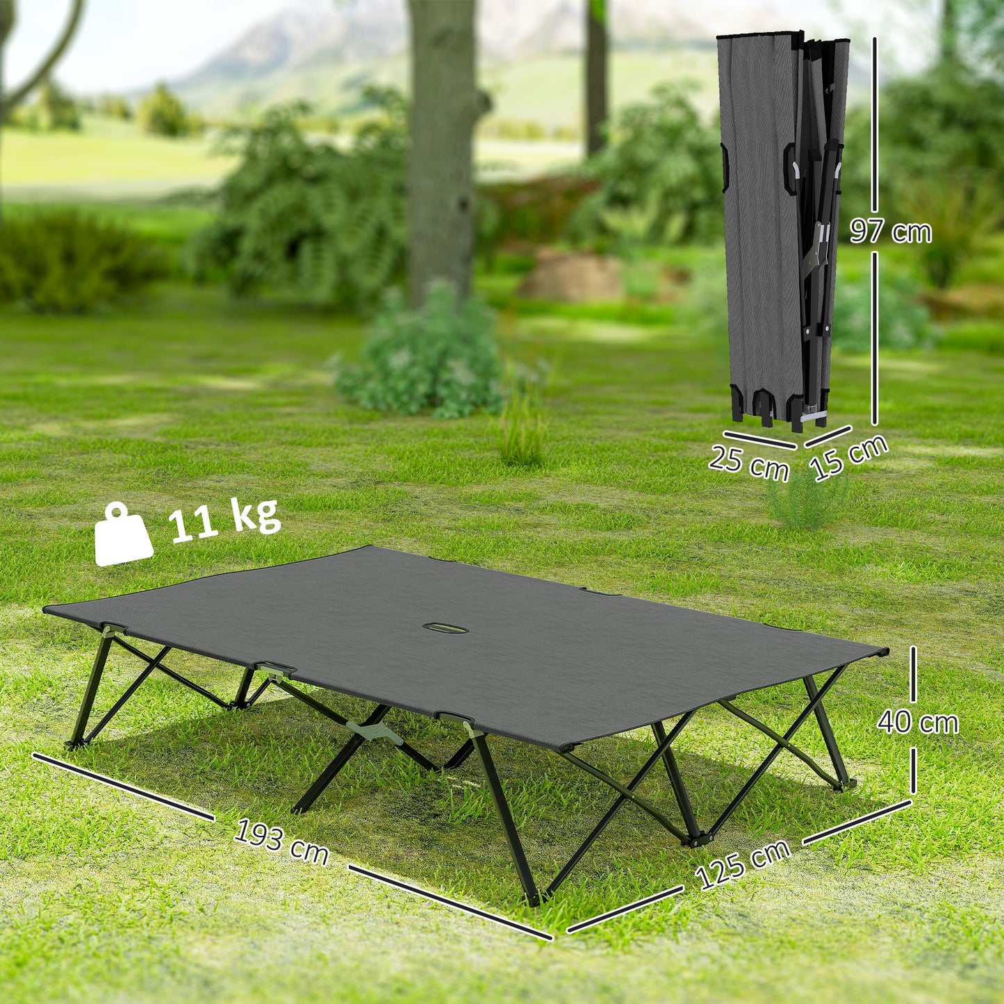 Double Camping Cot Bed, with Bag - Charcoal Grey
