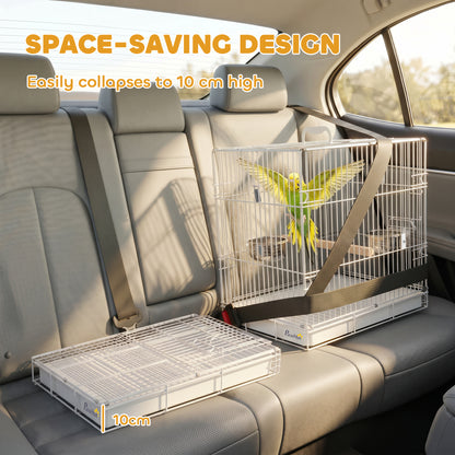 Bird Cage Foldable Portable Budgie Cage with Wooden Perch 2 Bowls for Travel 49 x 31 x 40 cm White
