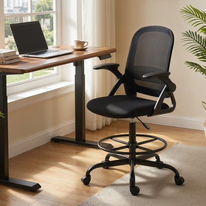 Painting Chair, Mesh Computer Desk Chair with Flip-up Armrests, Black