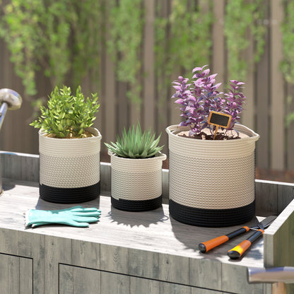 Plant Pots Handwoven Cotton Indoor Planters with Waterproof Liner Set of 3 White