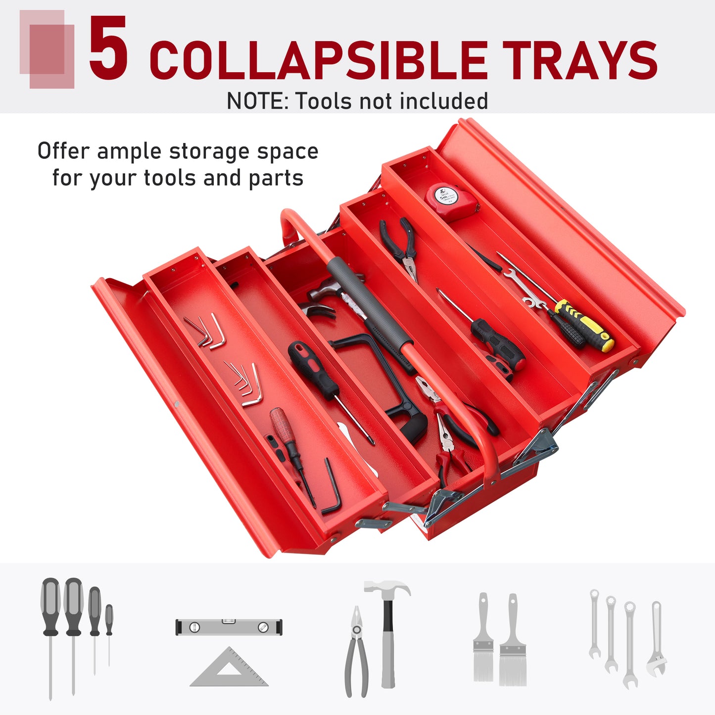 Metal Tool Box 3 Tier 5 Tray Professional Portable Storage Cabinet Workshop Cantilever Toolbox with Carry Handle