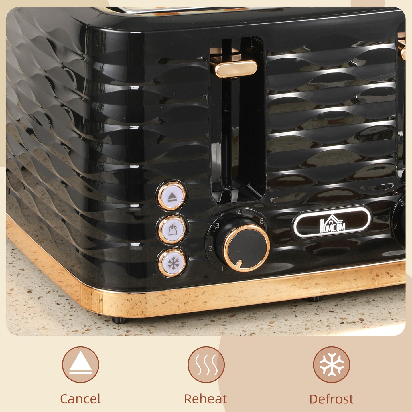 Four-Slice Rippled Toaster - Black