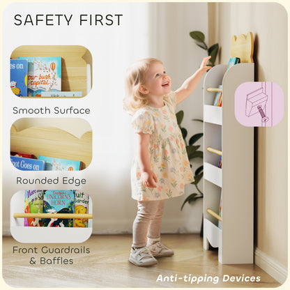 Kids Bookshelf, 3 Tier Children Bookcase, Bear Theme Toddler Space-Saving Bookcase for Living Room, White