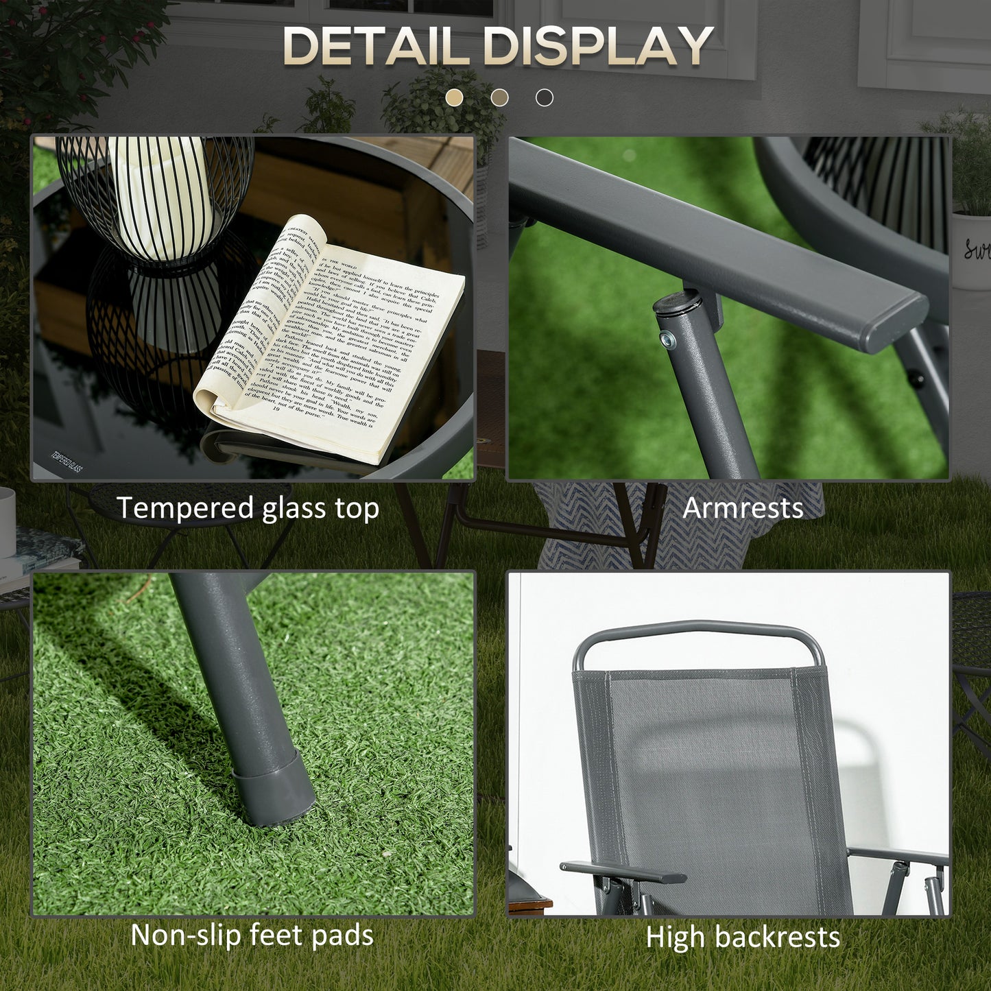 Three-Piece Garden Seat Set, with Glass-Top Table - Dark Grey