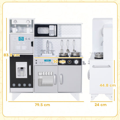 Kids Play Kitchen with Sound, Ice/Coffee Maker, Utensils, Microwave, Stainless Steel Utensils, for 3-6 Years