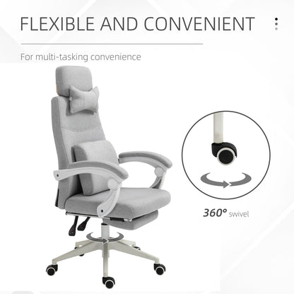 Office Chair, High Back Fabric Work Chair with 160° Reclining Backrest, Retractable Footrest, Neck and Lumbar Pillow