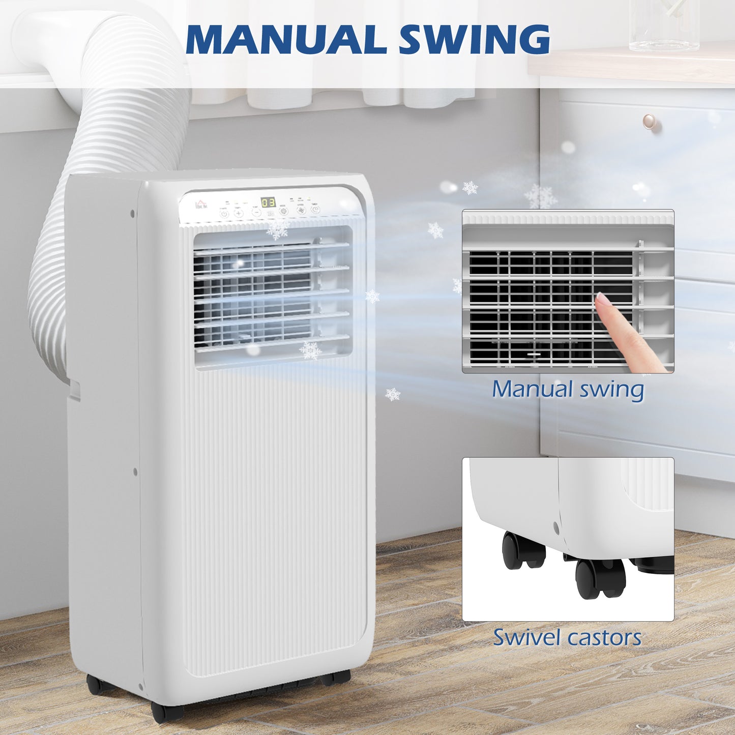 9,000 BTU Mobile Air Conditioner for Room up to 28m², with Dehumidifier, 24H Timer, Wheels, Window Mount Kit