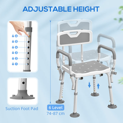 EVA Padded Shower Chair for the Elderly and Disabled, Height Adjustable Shower Stool with Back and Arms, 4 Suction Foot Pads