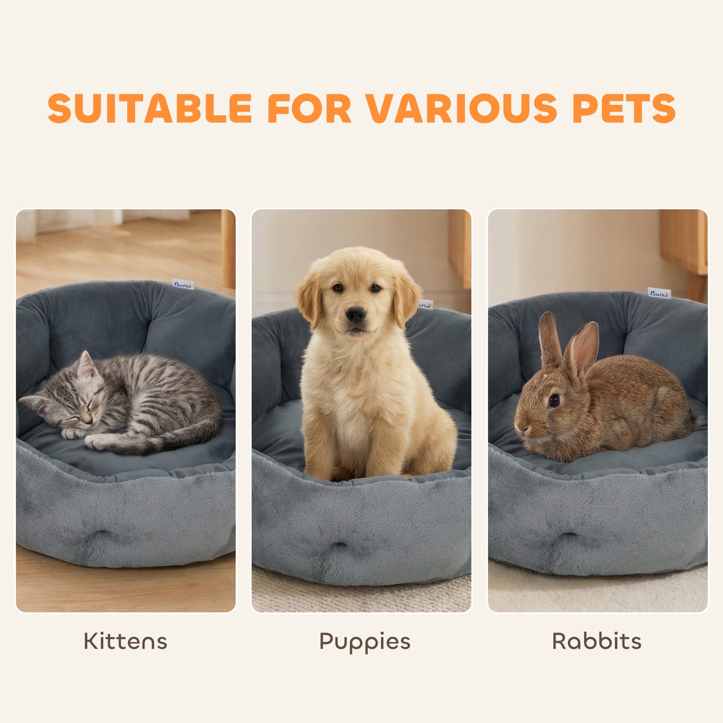 Cat Bed, Reversible Dog Pet Bed for Indoor Cats and Small Dogs, Round Bed with Supportive Bolster, Dark Grey