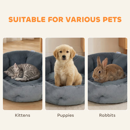 Cat Bed, Reversible Dog Pet Bed for Indoor Cats and Small Dogs, Round Bed with Supportive Bolster, Dark Grey