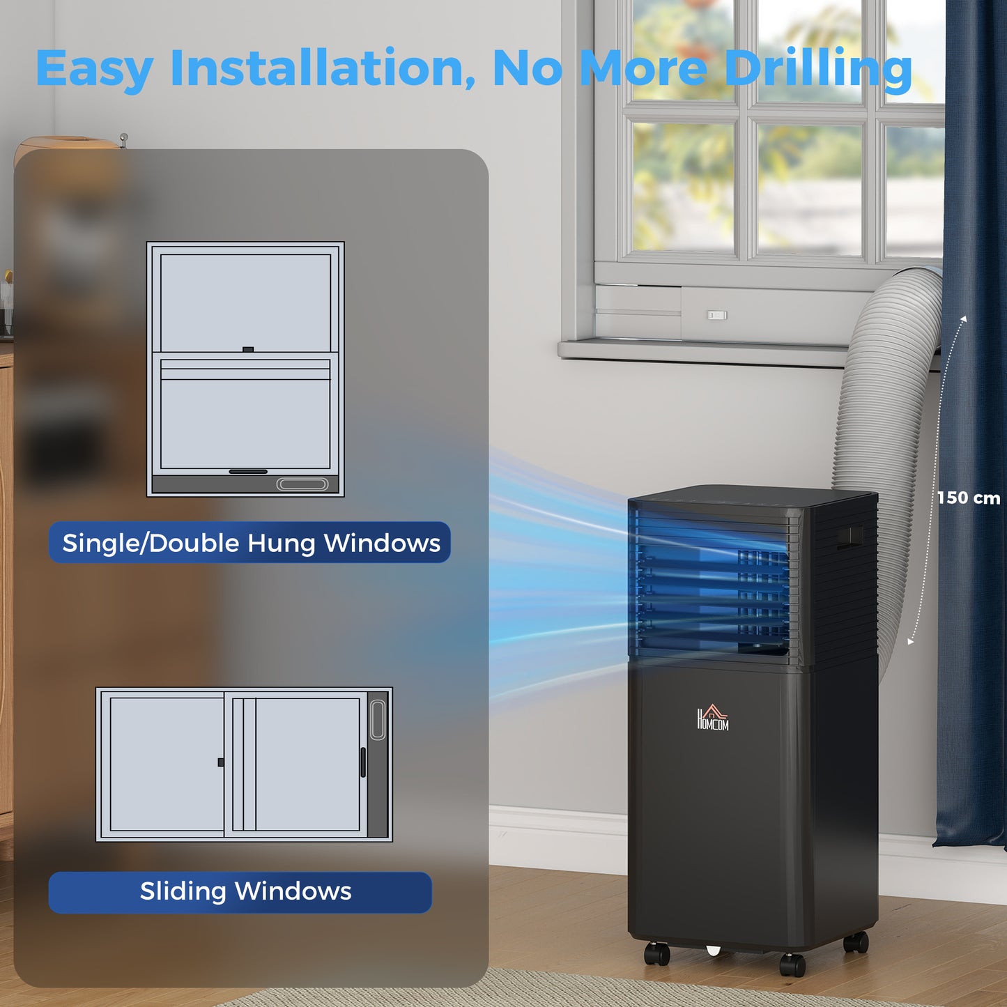7000 BTU 4-In-1 Portable Air Conditioner Unit Cooling Dehumidifying Ventilating for Room up to 26m², with Fan, Remote