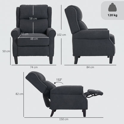 132° Recliner Armchair, with Extended Footrest - Dark Grey
