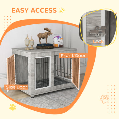 Dog Crate Furniture, Dog Cage End Table. with Soft Cushion, Double Door, for Large Dogs, Grey