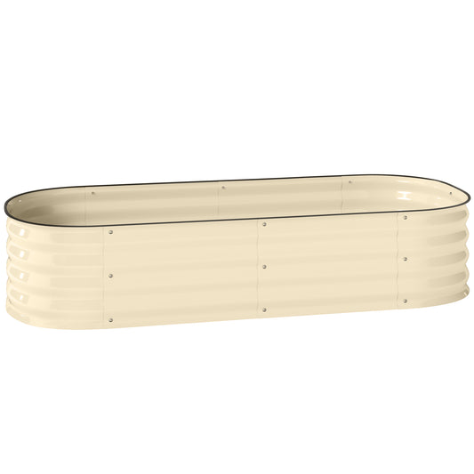 Galvanised Raised Garden Bed, Metal Planter Box with Safety Edging, for Flowers, Herbs, Succulents, Cream White