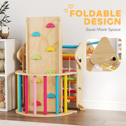 8-in-1 Toddler Climbing Frame, Indoor Play Triangle Set with Slide, Arch and Triangle Ladder, Multicolour