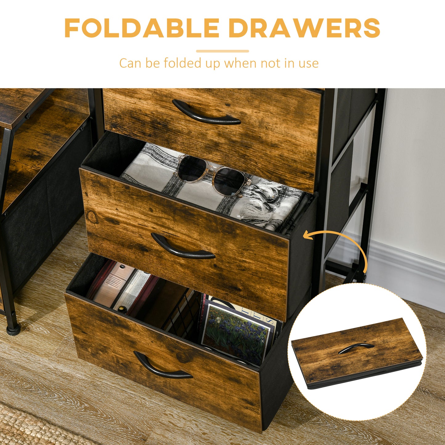 Industrial Storage Cabinet, Fabric Chest of Drawers with Display Shelves, 3 Drawers Storage Unit for Living Room
