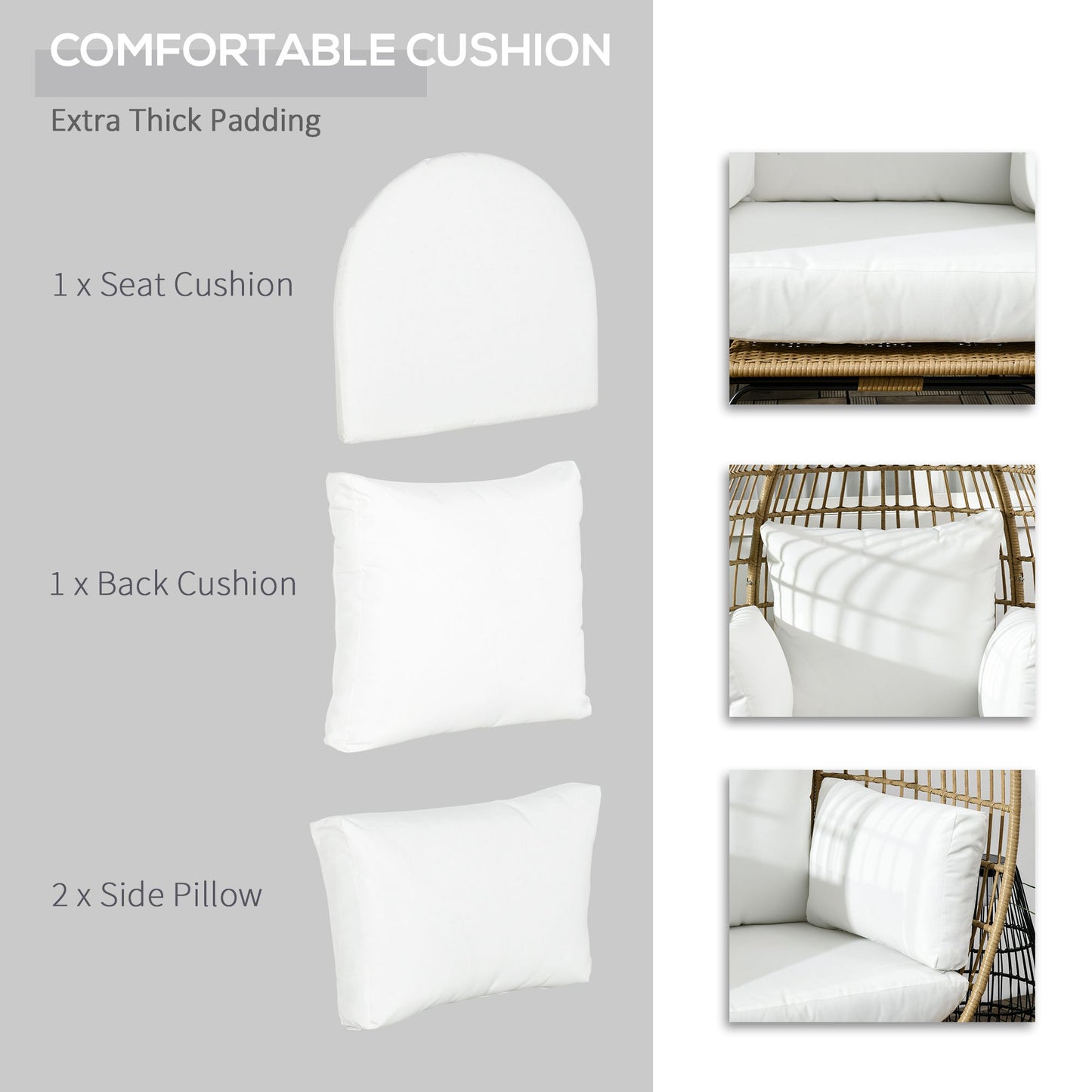 Rattan Egg Chair with Cushions and Pillows, Khaki