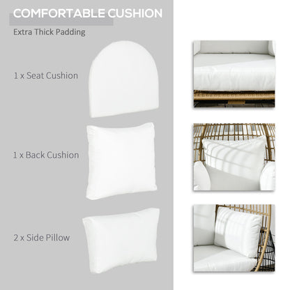 Rattan Egg Chair with Cushions and Pillows, Khaki