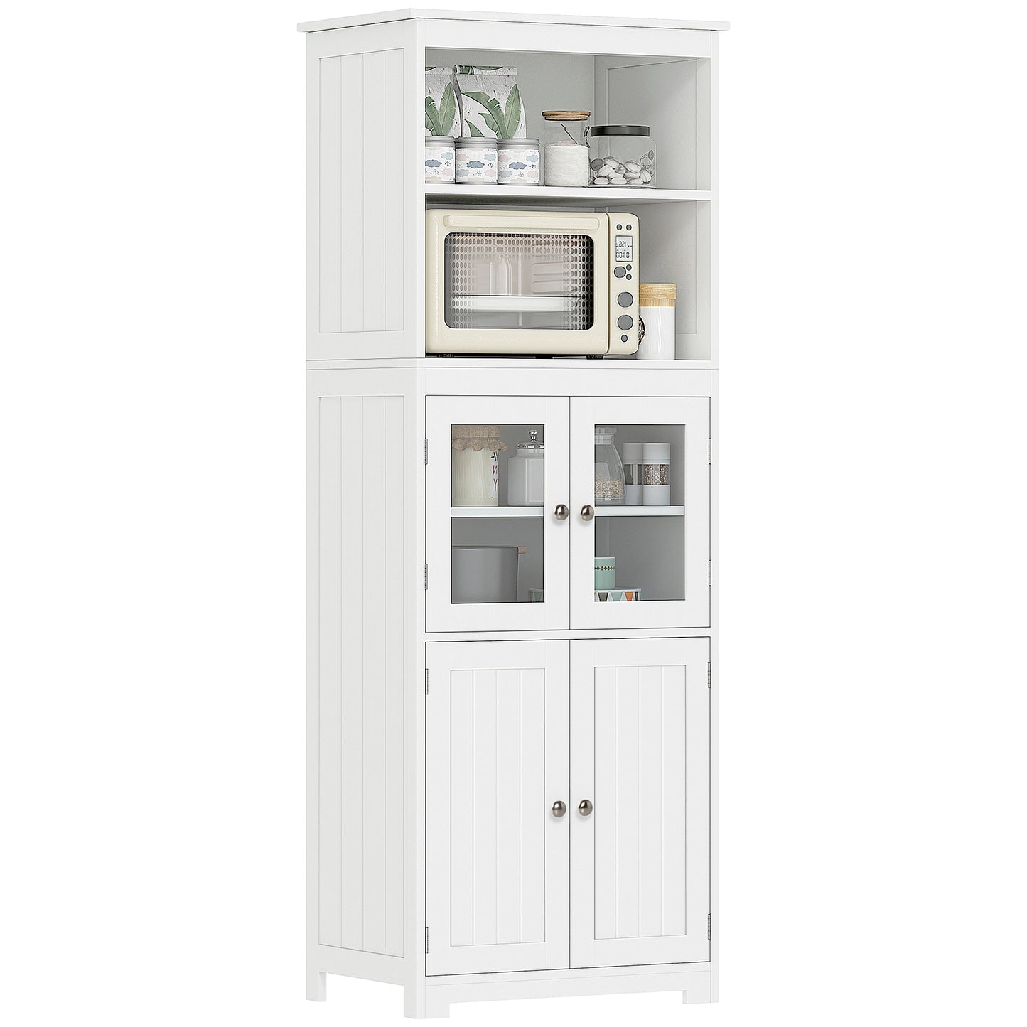 Freestanding Kitchen Cupboard, 4-Door Storage Cabinet with Adjustable Shelf and Glass Doors for Dining Room, Living Room