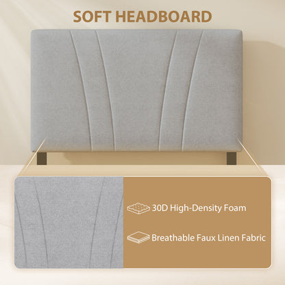 3FT Single Bed Frame with Upholstered Headboard and Underbed Storage, Black and Light Grey