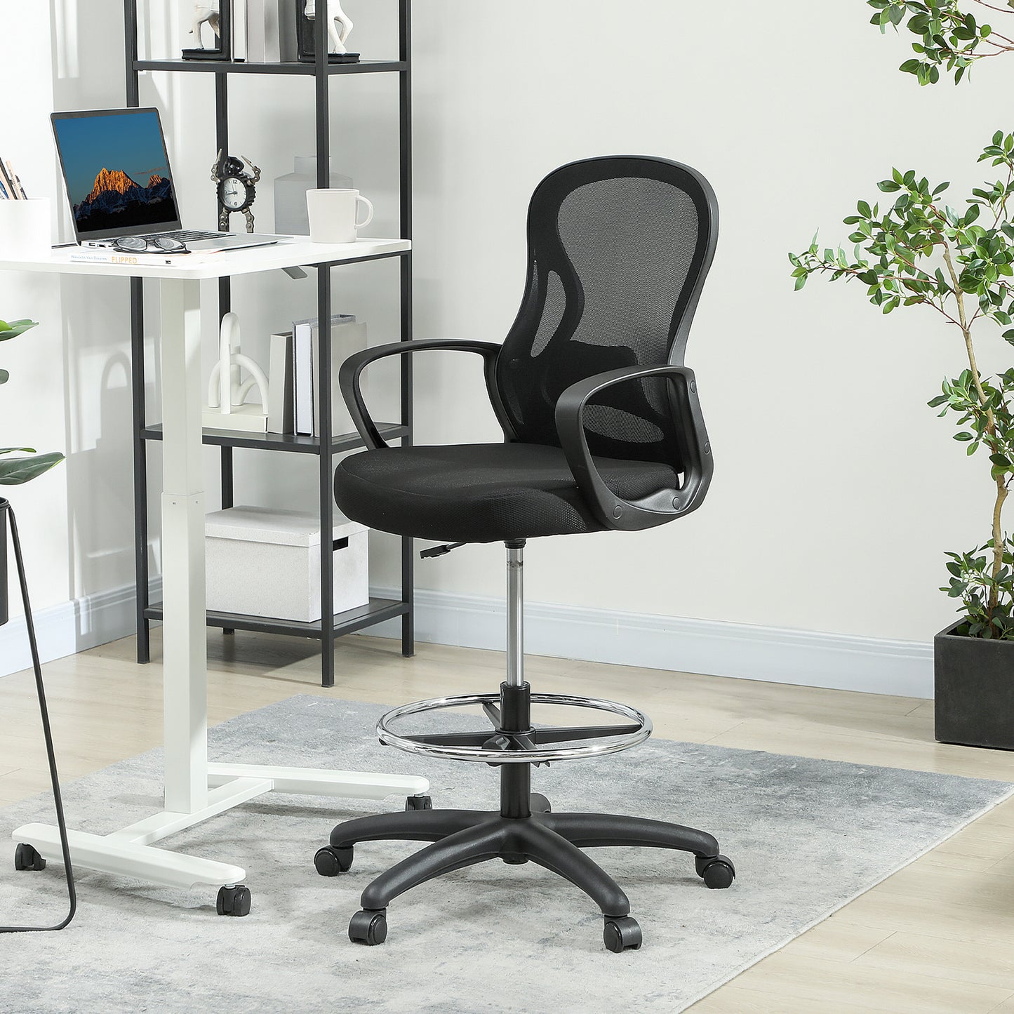 Drafting Chair with Adjustable Footrest, Ergonomic Mesh Office Chair with Lumbar Support