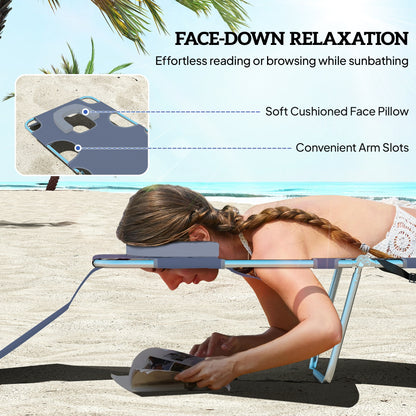 5-Position Adjustable Sun Lounger with Reading Hole and Side Pocket, Grey