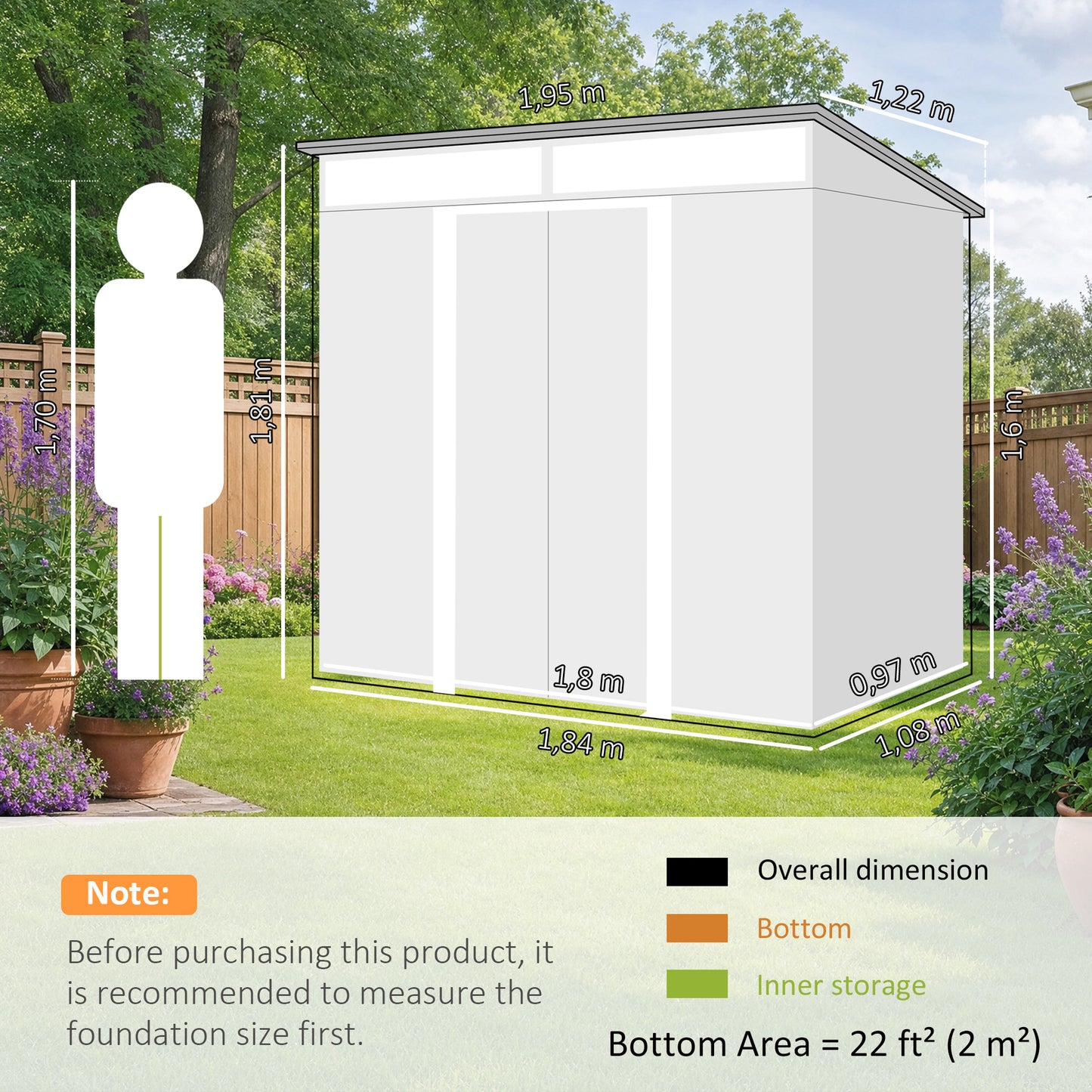 6.5 x 4FT Galvanised Metal Shed with Foundation Kit, Lockable Tool Garden Shed with Double Sliding Doors, Vents, Grey