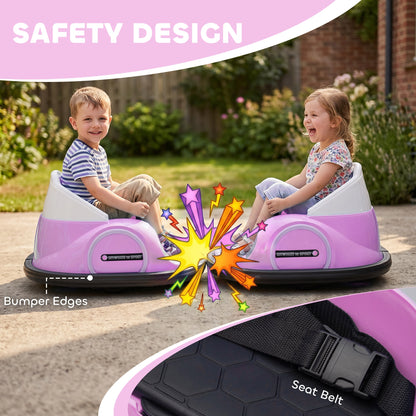 360° Rotation Kids Bumper Car, 12V Waltz Car with Remote Control, Dual Joystick, Music, Lights, Pink