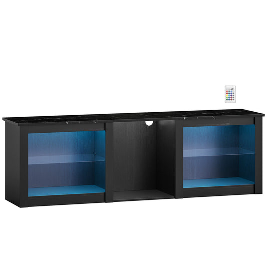 70" TV Stand, with LED Lights and Storage - Black