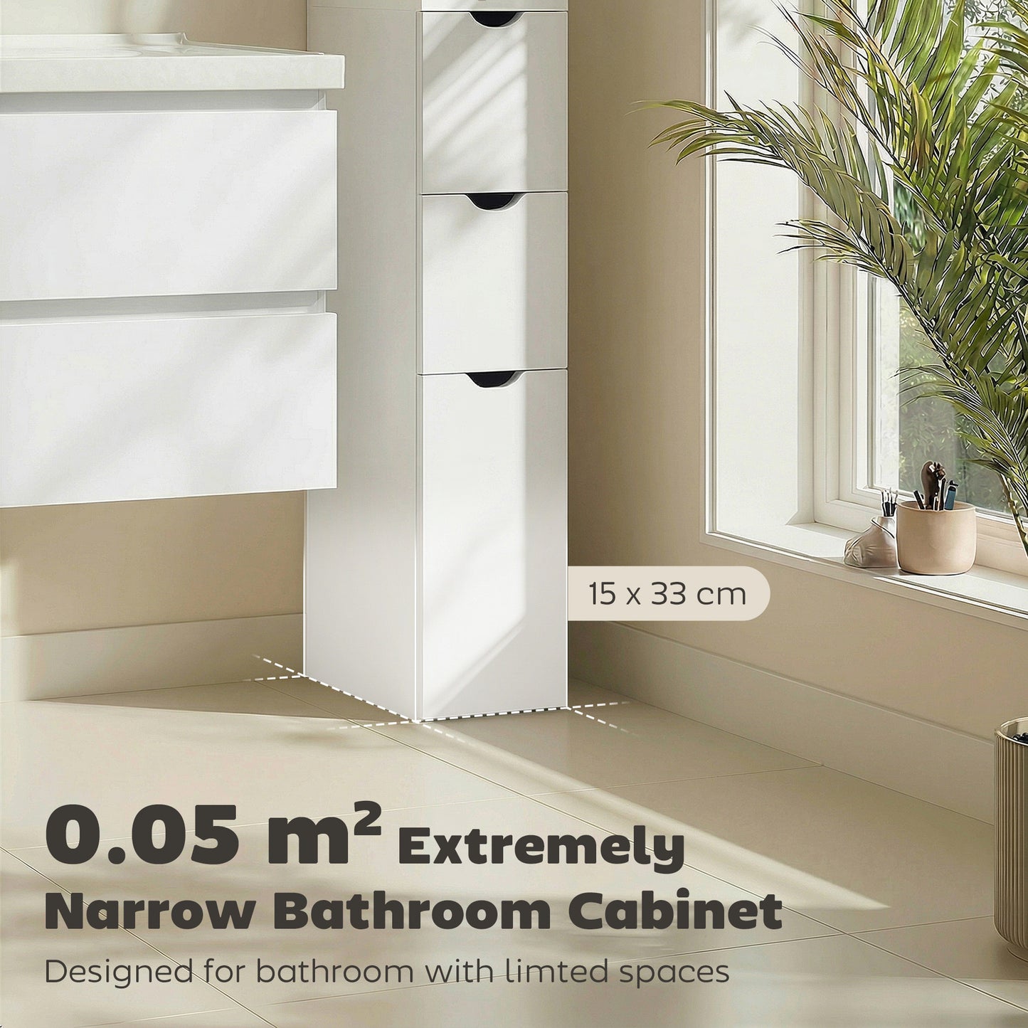 Slim Bathroom Storage Cabinet with Drawers, Tall Bathroom Cupboard with 2-Tier Shelf, White