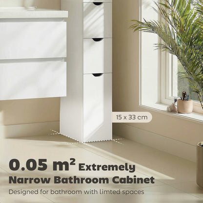 Slim Bathroom Storage Cabinet with Drawers, Tall Bathroom Cupboard with 2-Tier Shelf, White