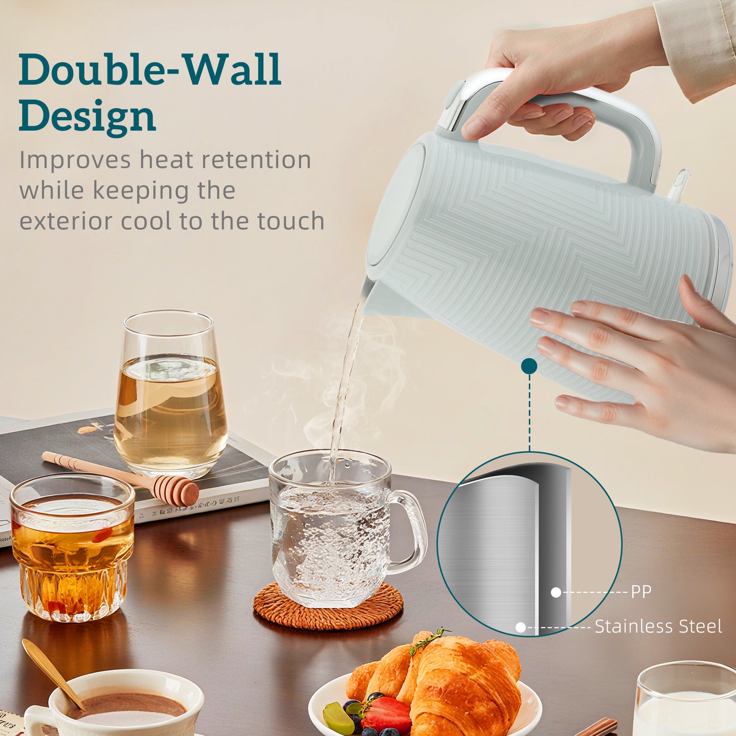 Modern Kettle and Toaster Set - Grey