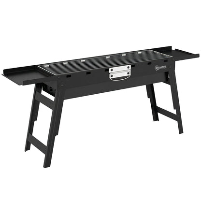Portable BBQ Grill, Foldable Charcoal Grill for Camping and Picnics with 2 Side Shelves and Handle, Black