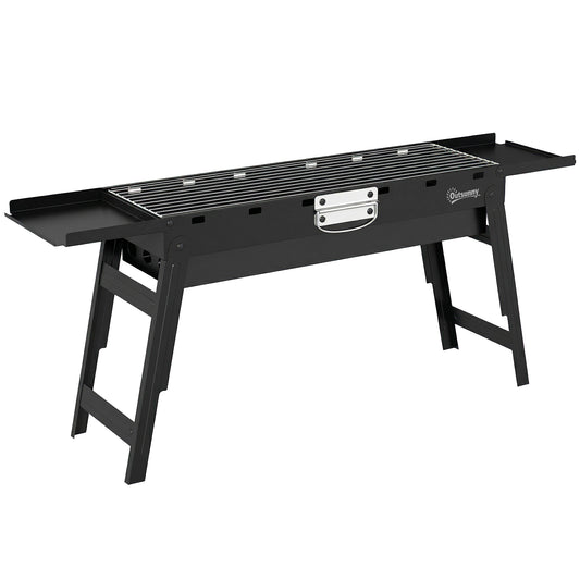 Portable BBQ Grill, Foldable Charcoal Grill for Camping and Picnics with 2 Side Shelves and Handle, Black