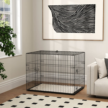 Foldable Dog Crate with 2 Doors with Tray, Soft Cushion, for Large Medium Dogs, 90 x 58 x 62, Black