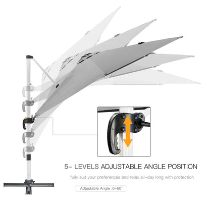 3 x 3(m) Cantilever Roma Parasol, Square Garden Umbrella with Cross Base, Crank Handle, Tilt
