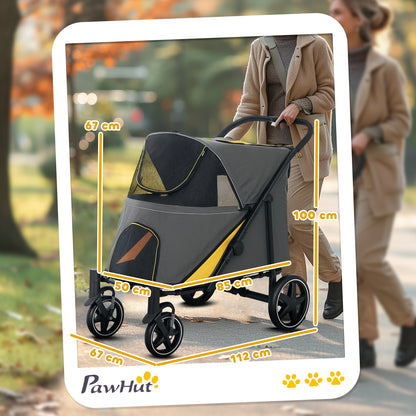 Foldable Pet Stroller, with Universal Wheels, Shock Absorber, for Medium and Large Dogs - Grey