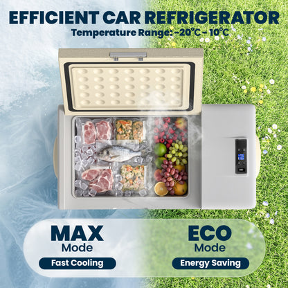 16L Portable Car Fridge, -20℃ to 10℃ Adjustable Temperature - Khaki/Grey