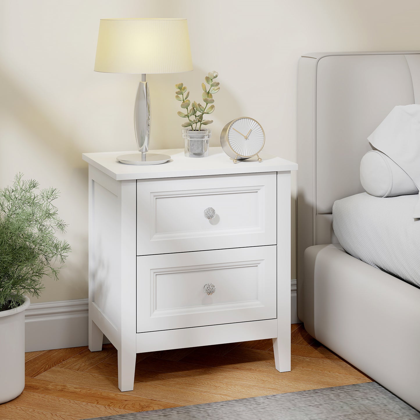 Nightstand with 2 Drawers Modern Bedside Table for Bedroom Living Room White