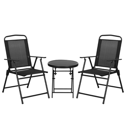 Three-Piece Garden Seat Set, with Glass-Top Table - Black