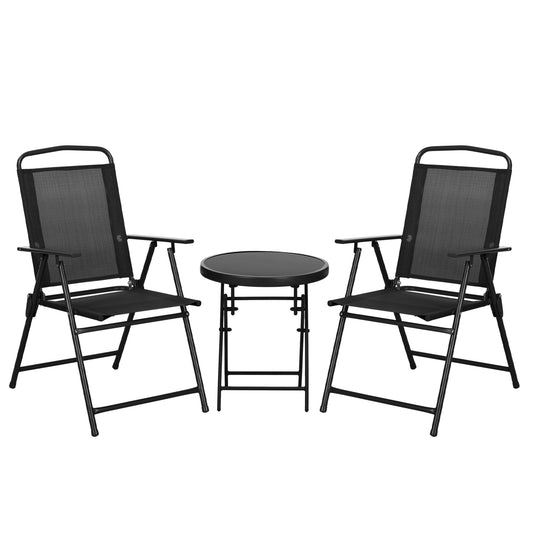 Three-Piece Garden Seat Set, with Glass-Top Table - Black