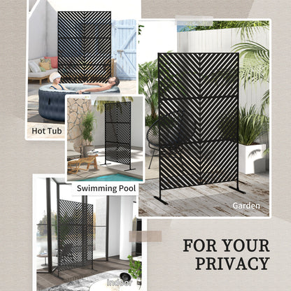 6.5FT Decorative Outdoor Divider, Metal Privacy Screen with Stand, Triangle Style, Black